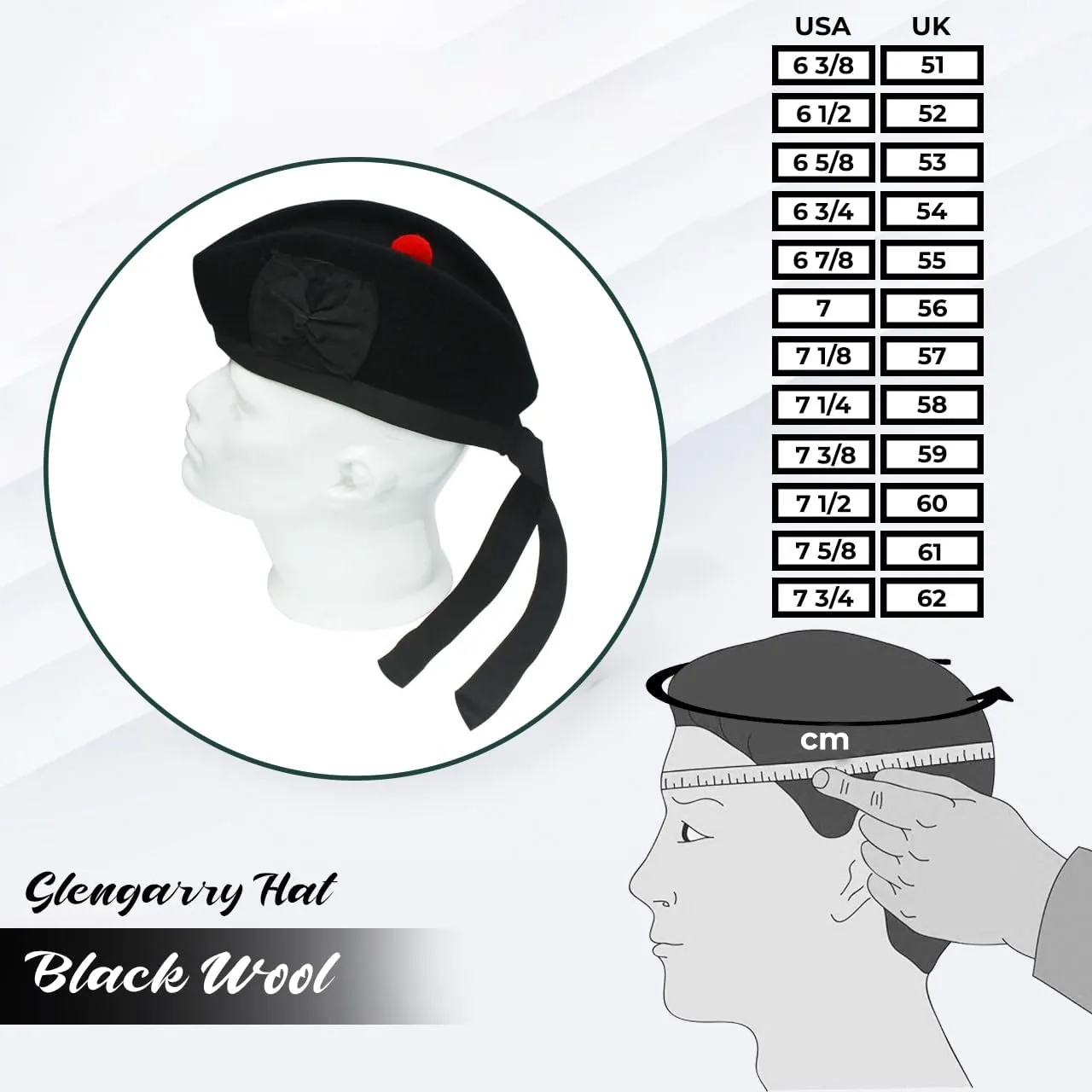 Glengarry Cap-Traditional Scottish Hat,100% Wool, Acrylic Wool Tartan,Kilts/Bagpipes Accessories,Polyester Cotton Ribbon