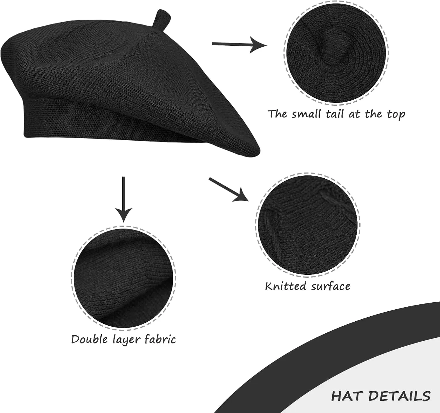 Gllutt Cashmere Beret Hat French Style Stretchy Knitting Solid Color Both Side Usable