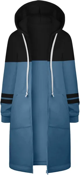 GOFULY Sweatshirt Dress Women Lightweight Zip Up Hoodies Fleece Fall Long Sleeve Drawstring Clothes Solid Jacket With Pockets