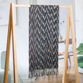 Handwoven Ikat Patterned Blue Cotton Scarf with Fringes - Blue Frequencies | NOVICA