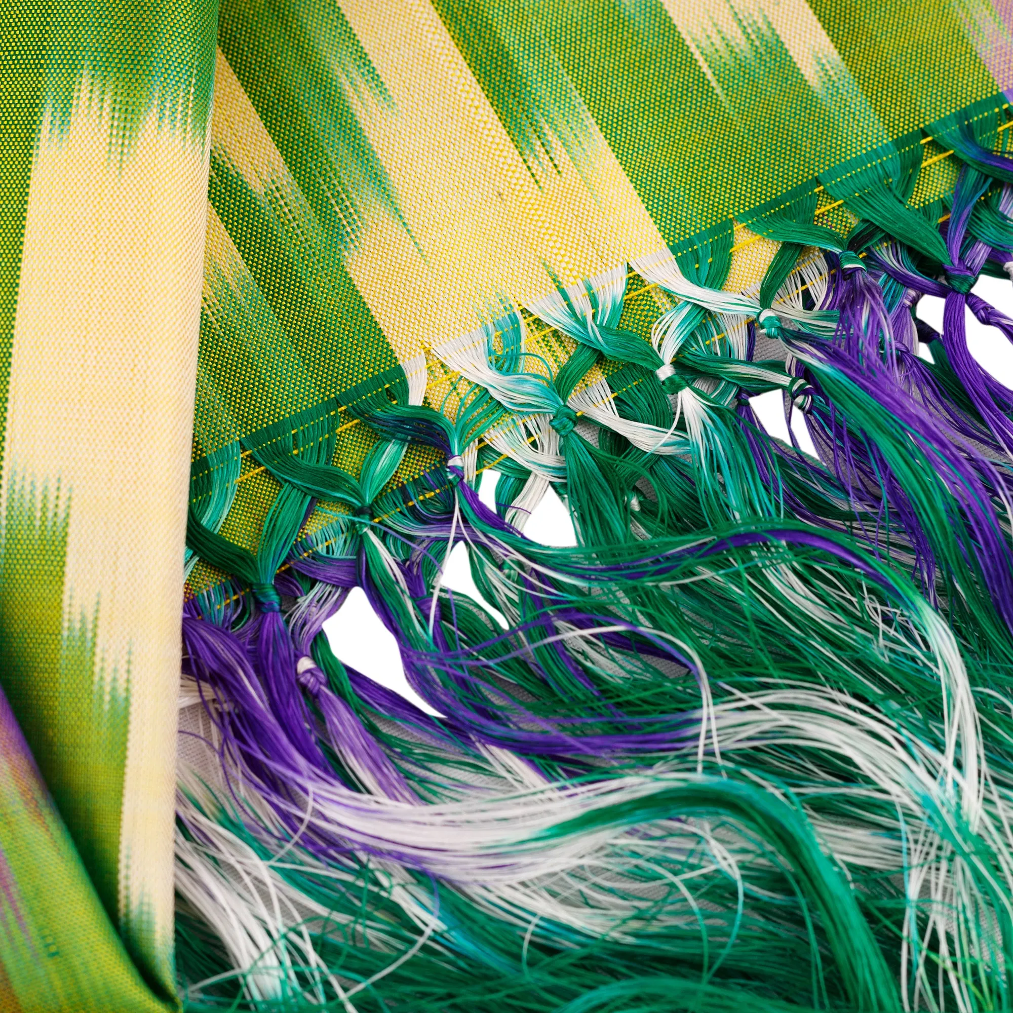 Handwoven Traditional Geometric Green and Yellow Silk Scarf - Forest Oasis | NOVICA