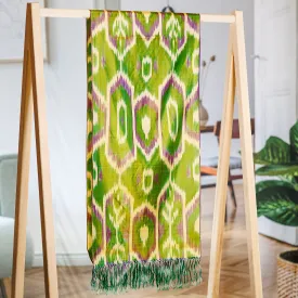 Handwoven Traditional Geometric Green and Yellow Silk Scarf - Forest Oasis | NOVICA