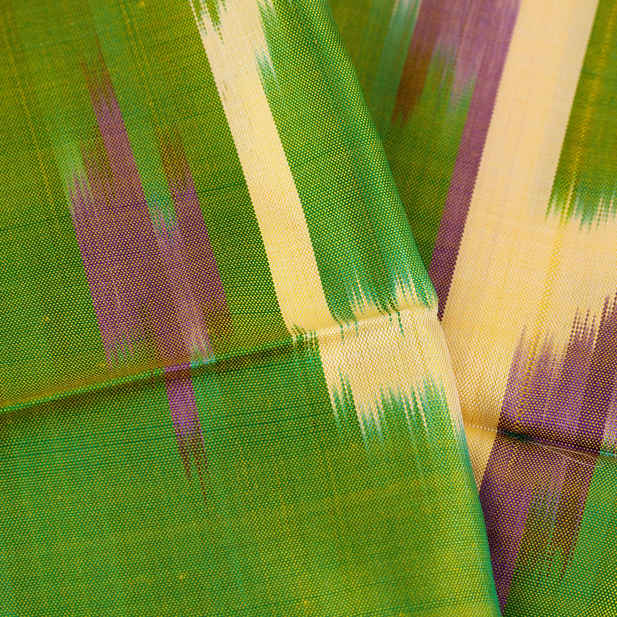 Handwoven Traditional Geometric Green and Yellow Silk Scarf - Forest Oasis | NOVICA