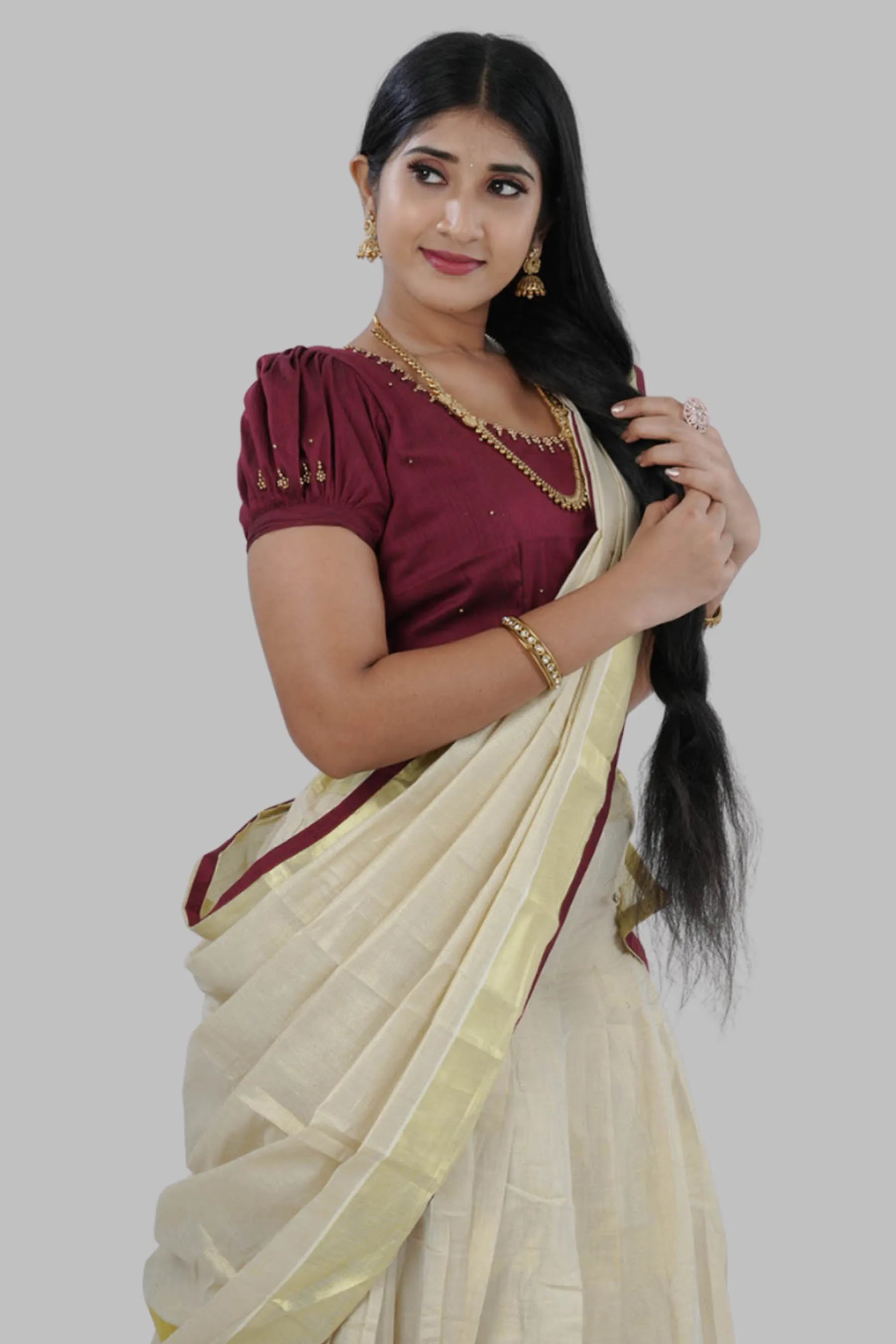 High-quality Kerala Cotton Lehenga Set in Golden Tissue fabric