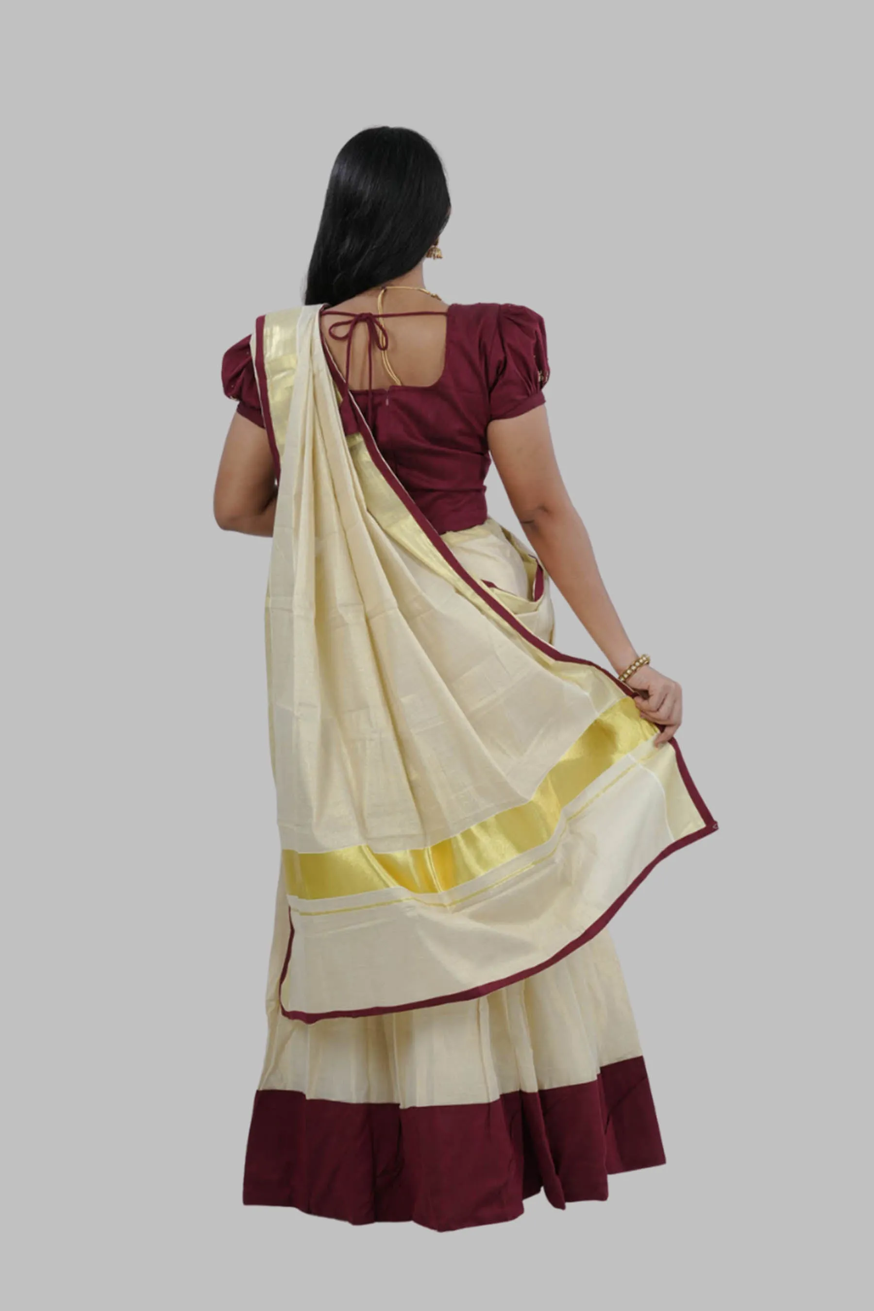 High-quality Kerala Cotton Lehenga Set in Golden Tissue fabric