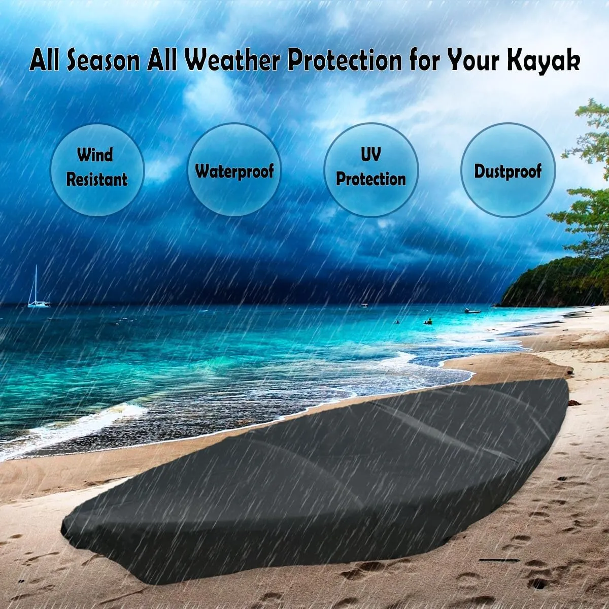 Kayak Cover, 420D Waterproof Dustproof UV Protection Kayak Covers for Outdoor Storage, Indoor Storage for Canoe Covers and Fishing Boat,Fit 10-15 FT Kayak Accessories (Black, M(10-11.6 FT/3.1-3.5 m))