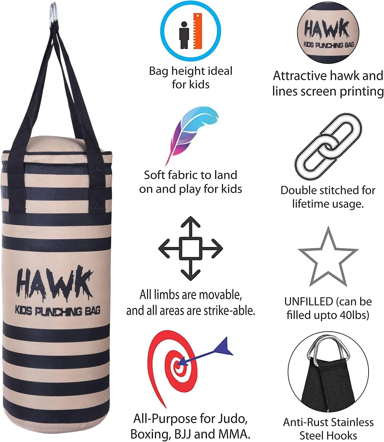 Kids Punching Bag for Kids Boxing Gloves MMA Training Fitness Workout Kickboxing Grappling Karate Heavy Target Bag UNFILLED
