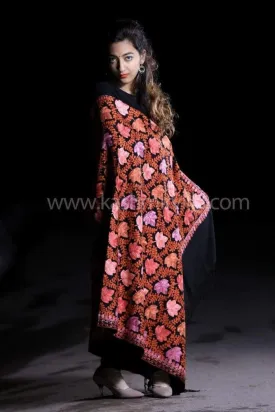 Magical Black Colour Kashmiri Aari Work Shawl With Exclusive Chinar Pattern