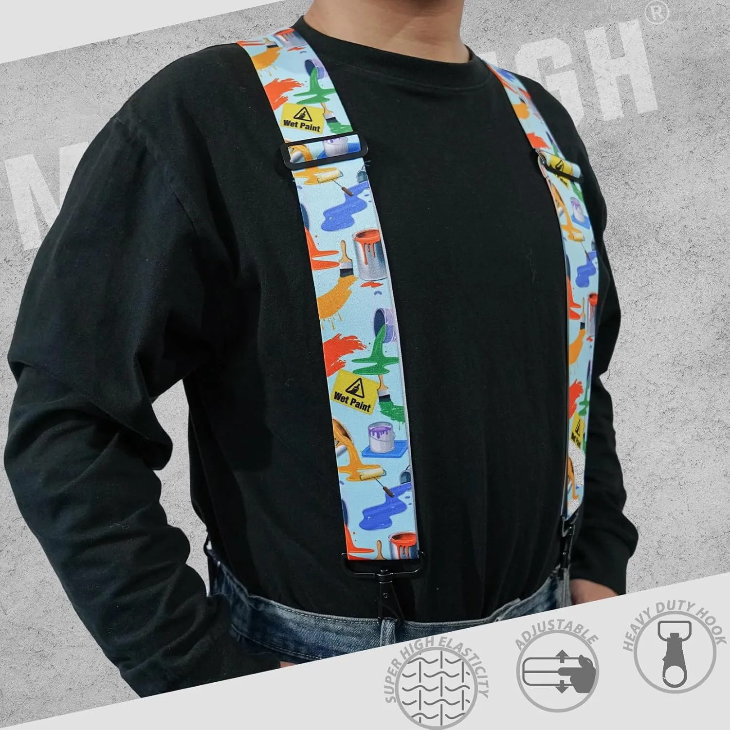 MELOTOUGH Men's Suspender 1.5/2 Inch Wide Suspenders Full Elastic X Back Suspender with Snap Hooks