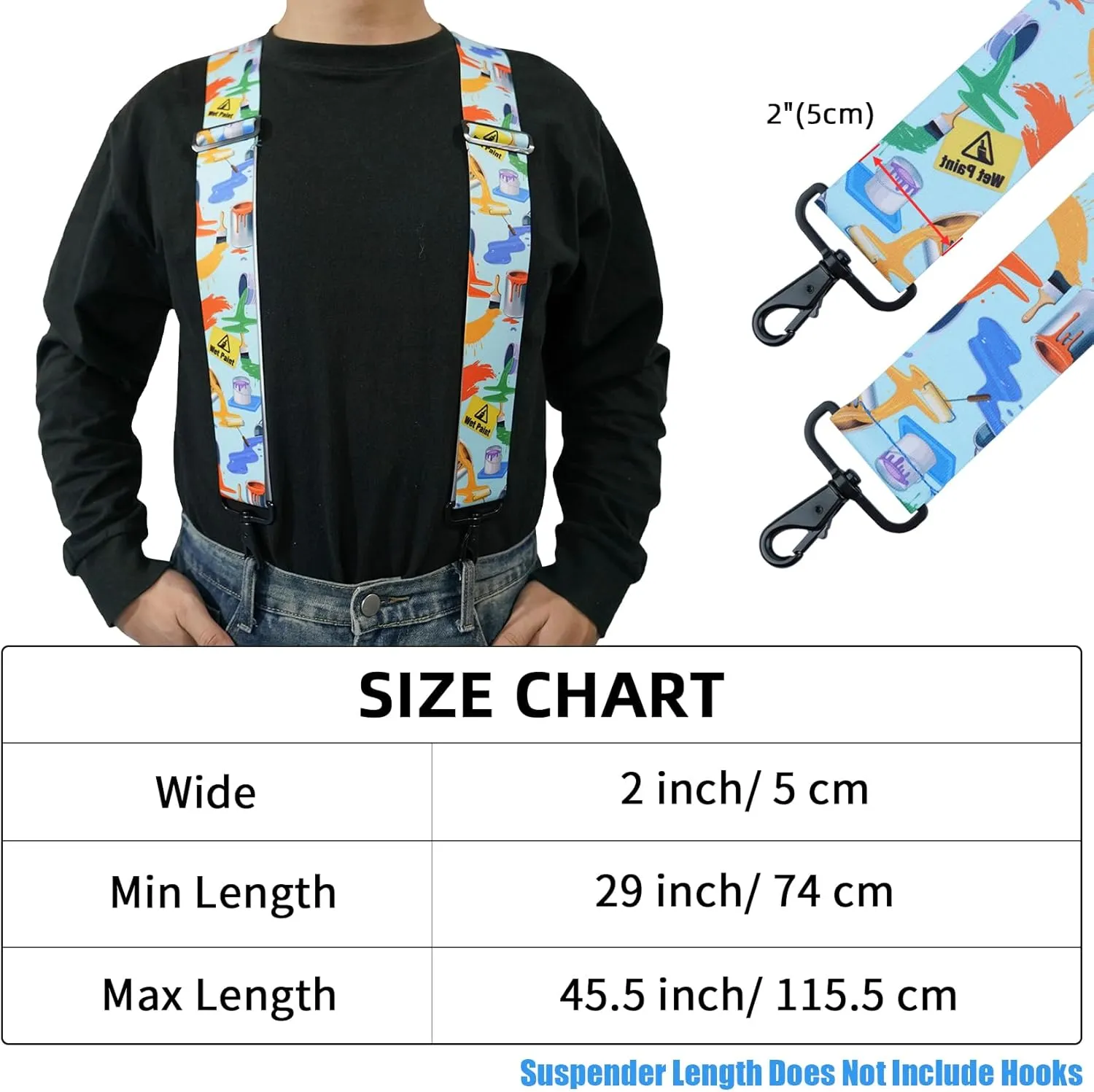 MELOTOUGH Men's Suspender 1.5/2 Inch Wide Suspenders Full Elastic X Back Suspender with Snap Hooks