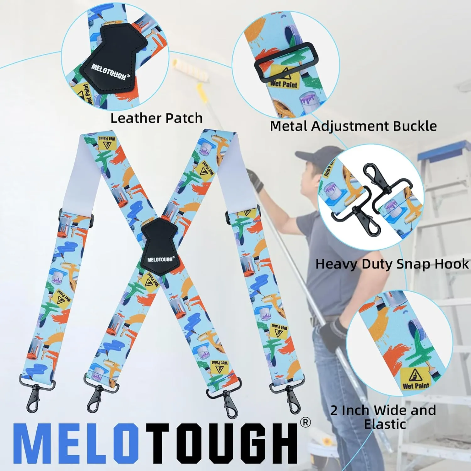 MELOTOUGH Men's Suspender 1.5/2 Inch Wide Suspenders Full Elastic X Back Suspender with Snap Hooks
