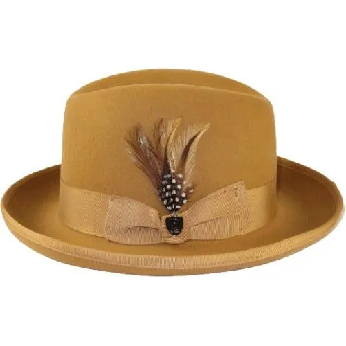 Men Bruno Capelo Dress Hat Australian Wool Homburg Godfather GF103 Camel Tan