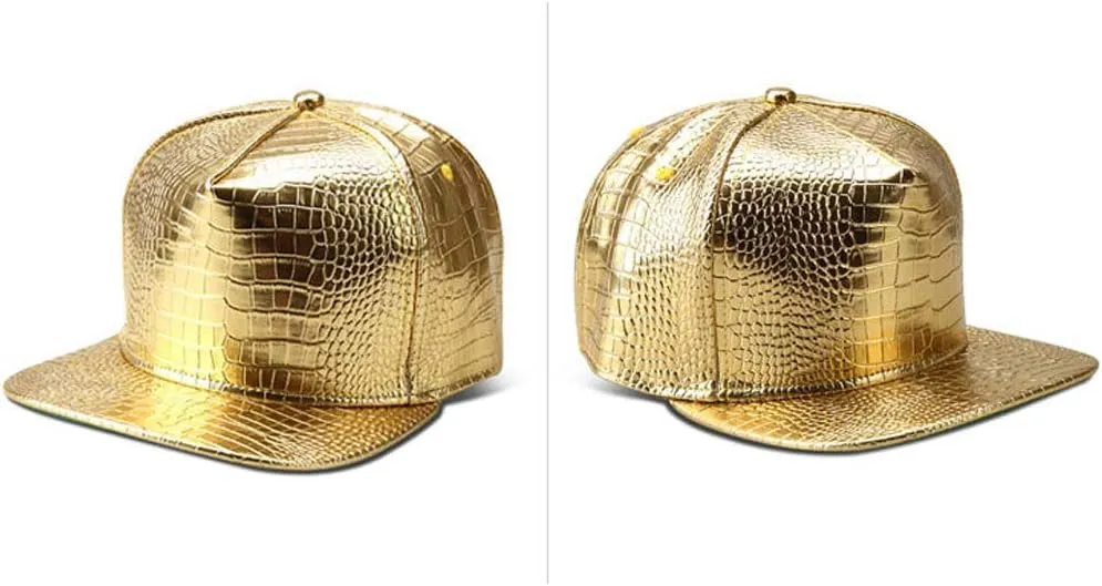 Men Women PU Leather Hip-Hop Flat Bill Snapback Hat Crocodile Baseball Caps