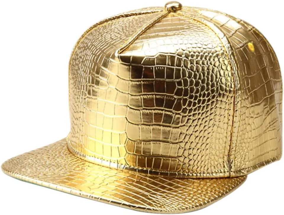 Men Women PU Leather Hip-Hop Flat Bill Snapback Hat Crocodile Baseball Caps