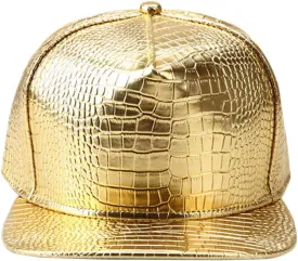 Men Women PU Leather Hip-Hop Flat Bill Snapback Hat Crocodile Baseball Caps