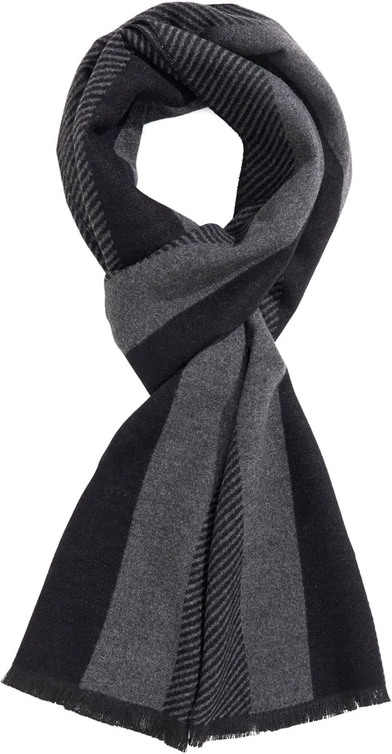 Men's Winter Warm Scarf Premium Cashmere Feel, Luxuriously Soft Long Plaid Pattern