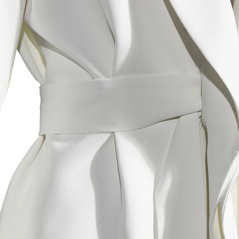 Minimalist Solid Color Shawl Collar Shoulder Pad Long Sleeve Belted Blazer