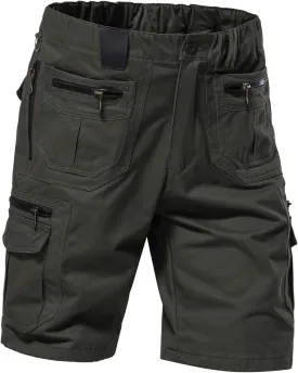 Mylldey Mens Cargo Shorts 12 Pockets Hiking Shorts Regular Fit Men Elastic Waist Cotton Cargo Shorts