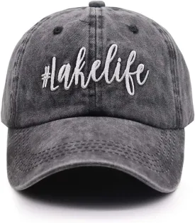 OASCUVER Printed Lake Life Hat Distressed Cotton Adjustable Beach Life Unisex Baseball Cap