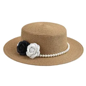 Pearls & Roses Summer Raffia Boater Hat