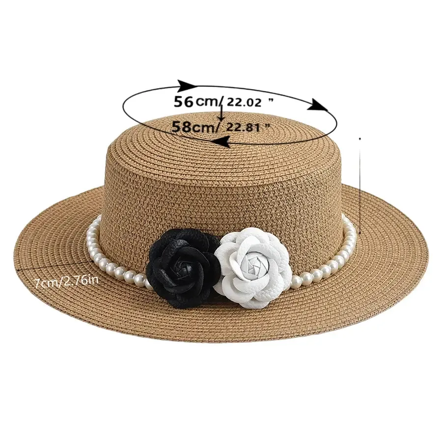 Pearls & Roses Summer Raffia Boater Hat