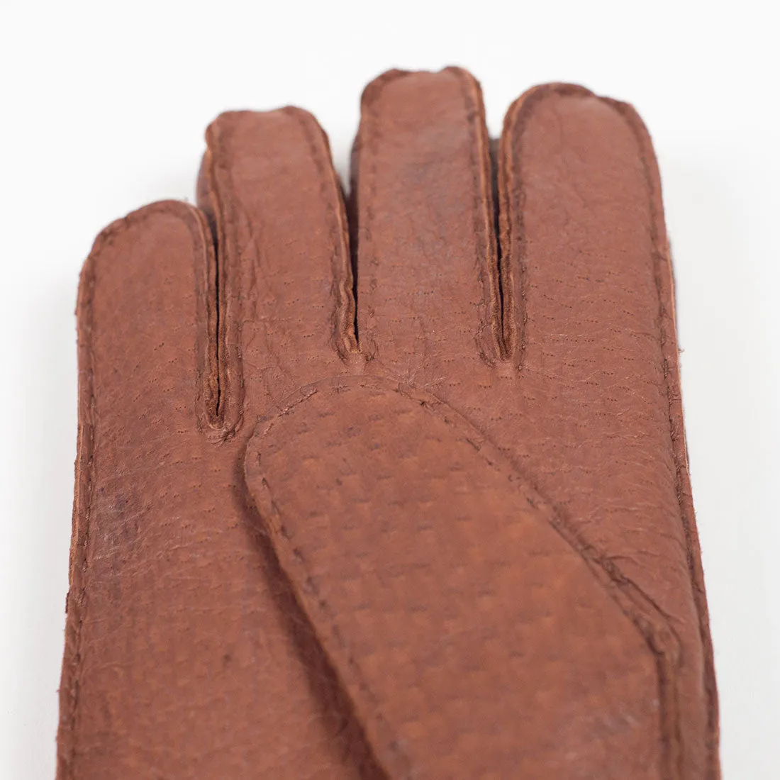 Peccary gloves in exclusive cognac brown color, cashmere lining
