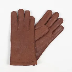 Peccary gloves in exclusive cognac brown color, cashmere lining