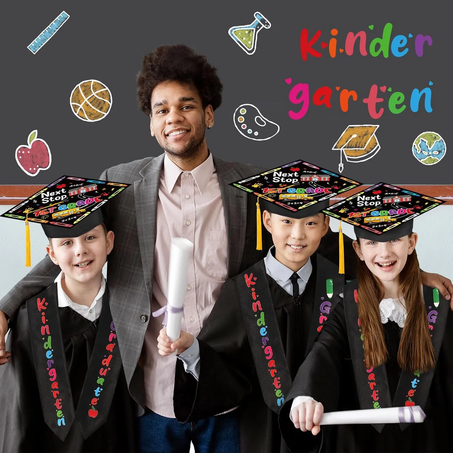 Preschool Graduation Cap and Stole for Kids Kindergarten Graduation, Next Stop 1st Grade Graduation Cap Kindergarten
