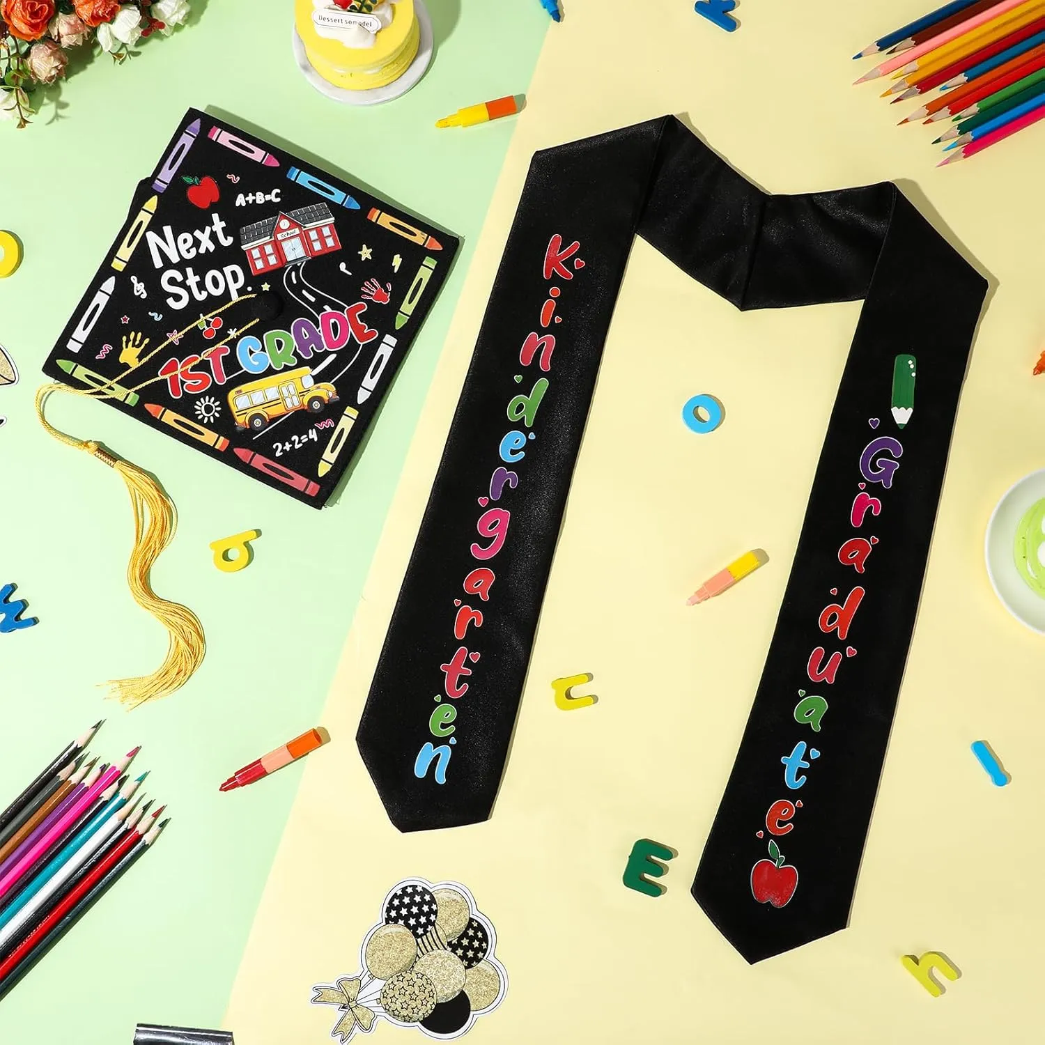 Preschool Graduation Cap and Stole for Kids Kindergarten Graduation, Next Stop 1st Grade Graduation Cap Kindergarten