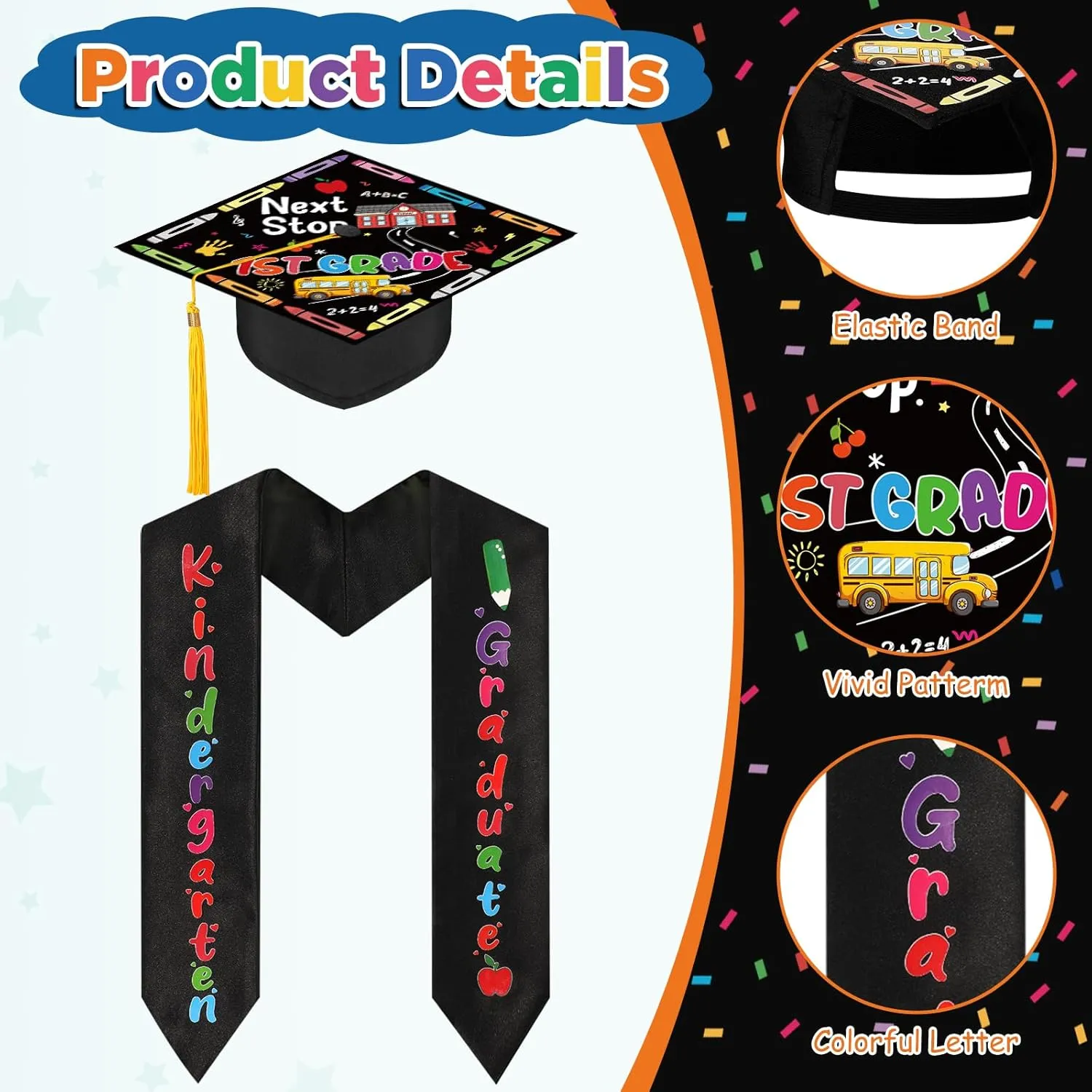Preschool Graduation Cap and Stole for Kids Kindergarten Graduation, Next Stop 1st Grade Graduation Cap Kindergarten