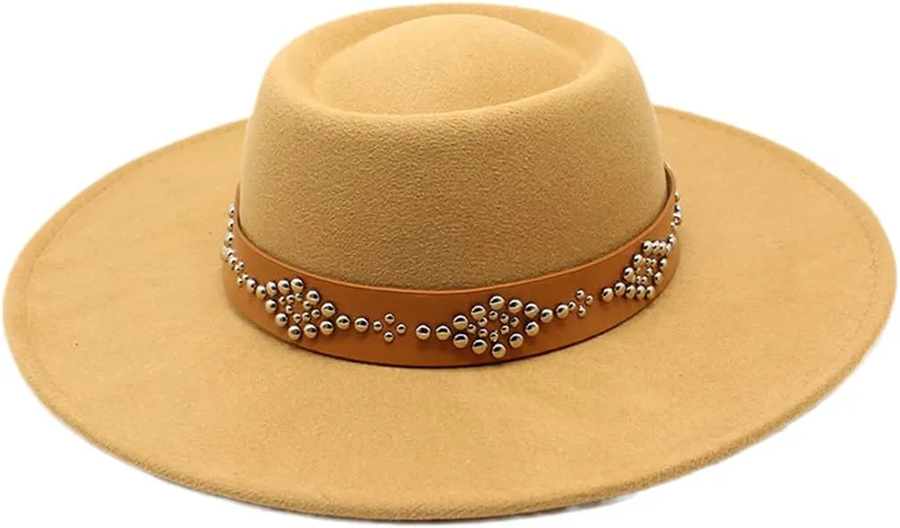Pulcykp Women's Tweed Sombrero Felt Hat Jazz Hat Sombrero camel 56-58cm