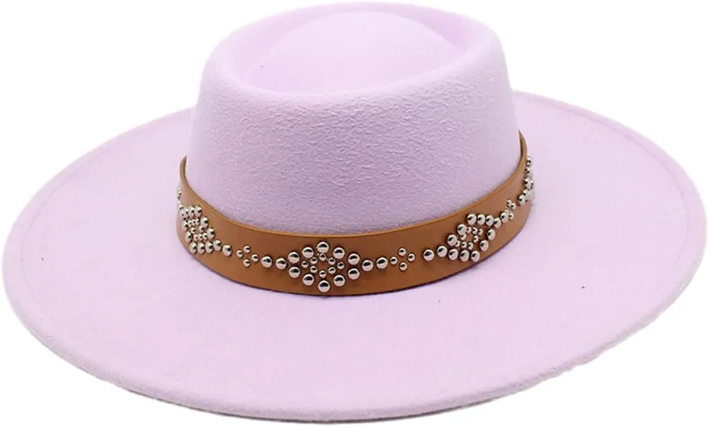 Pulcykp Women's Tweed Sombrero Felt Hat Jazz Hat Sombrero Light purple 56-58cm