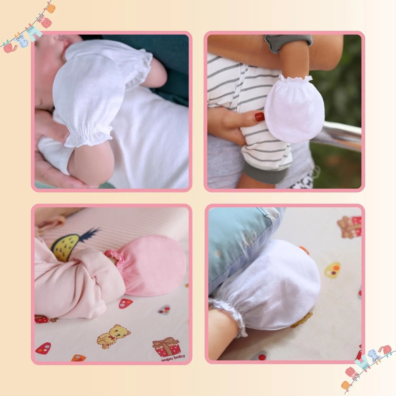 RATIVE No Scratch Mittens and Caps 100% Cotton for Newborn Baby 0-6 Months Boys Girls