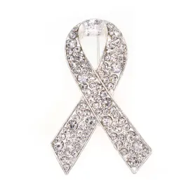 Rhinestone Alloy Breast Cancer Awareness Cheer Love White Ribbon-Fashion Accessories-Holiday Gifts-Vintage Brooches-Perfect Gifts for Women
