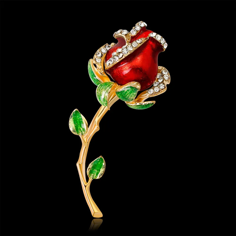 Rhinestone enamel rose brooch-fashion accessories-holiday brooch-perfect gift for women