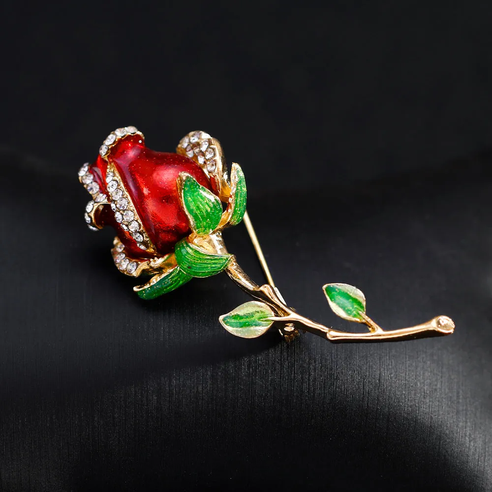 Rhinestone enamel rose brooch-fashion accessories-holiday brooch-perfect gift for women