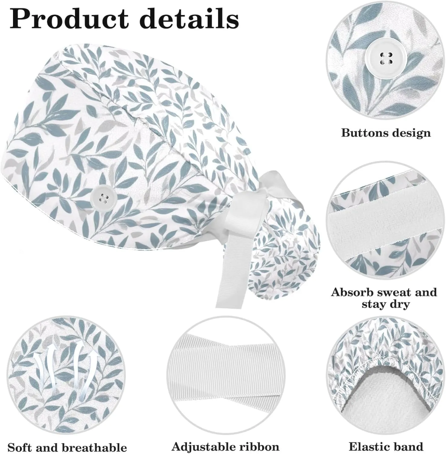 Scrub Caps Women, Ponytail Holder Surgical Cap with Hair Scrunchy