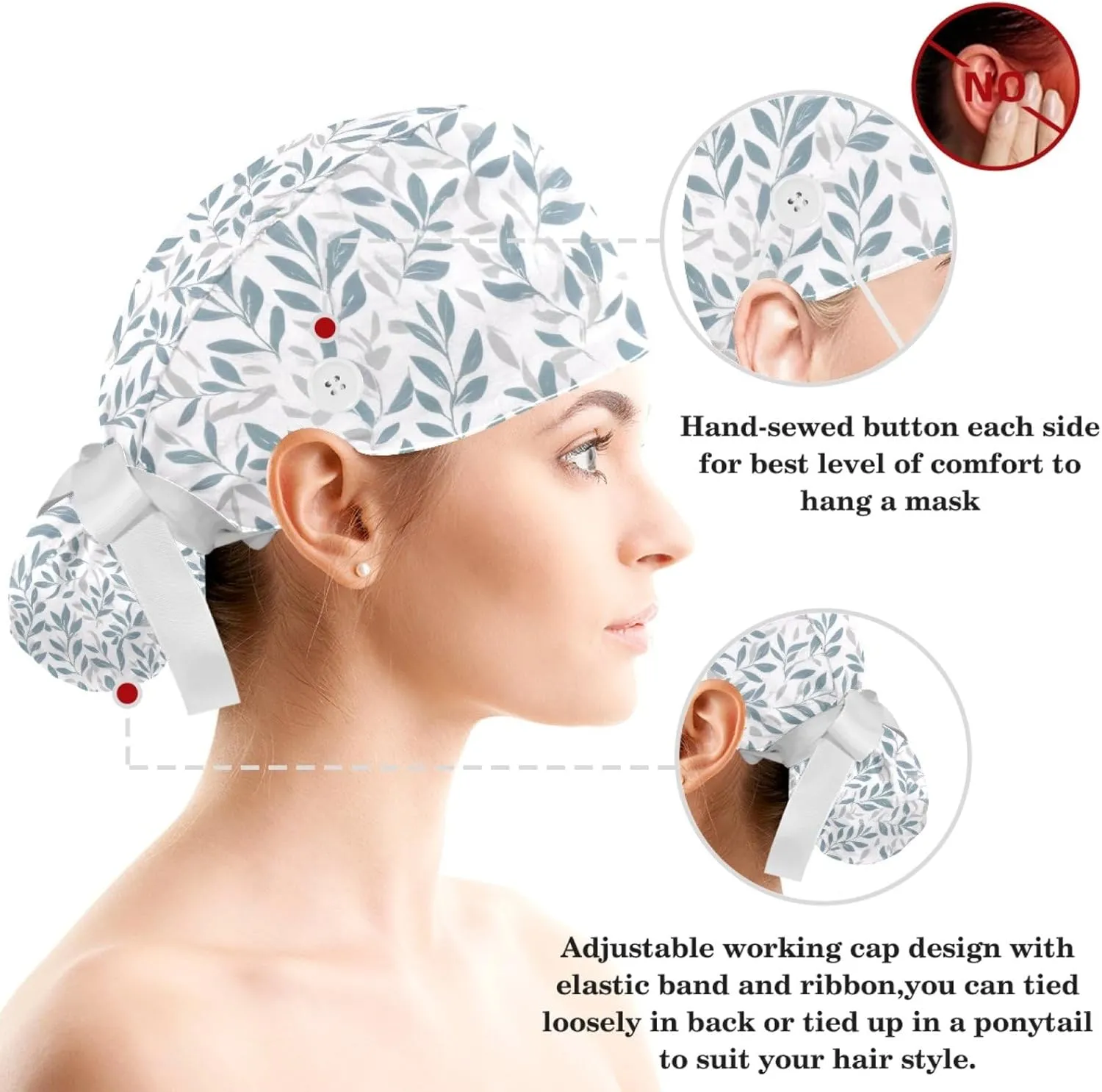 Scrub Caps Women, Ponytail Holder Surgical Cap with Hair Scrunchy