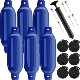 Sratte 6 Pack Boat Fenders, 4.5 x 16 Inch Boat Bumpers Fenders, Ribbed Twin Eyes Boat Fenders Bumpers for Docking, Inflatable Marine Boat Bumper Use to Yacht Etc with 6 Ropes 1 Air Pump 6 Needles