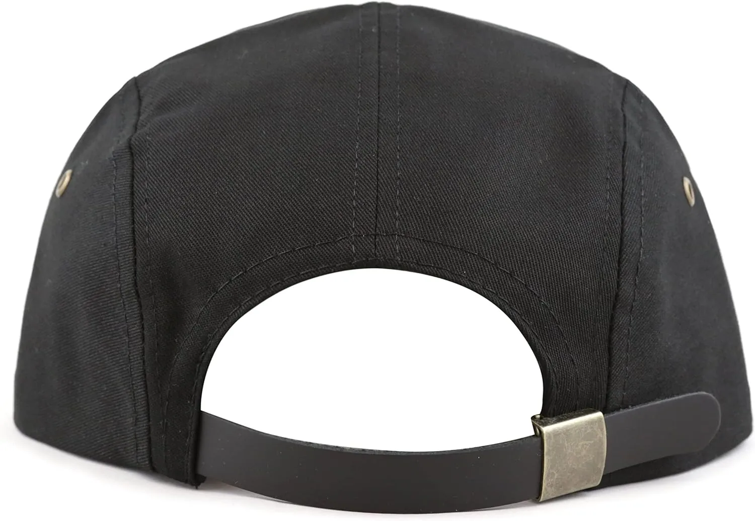 The Hat Depot Made in USA Cotton Twill 5 Panel Flat Brim Genuine Leather Brass Biker Board Cap