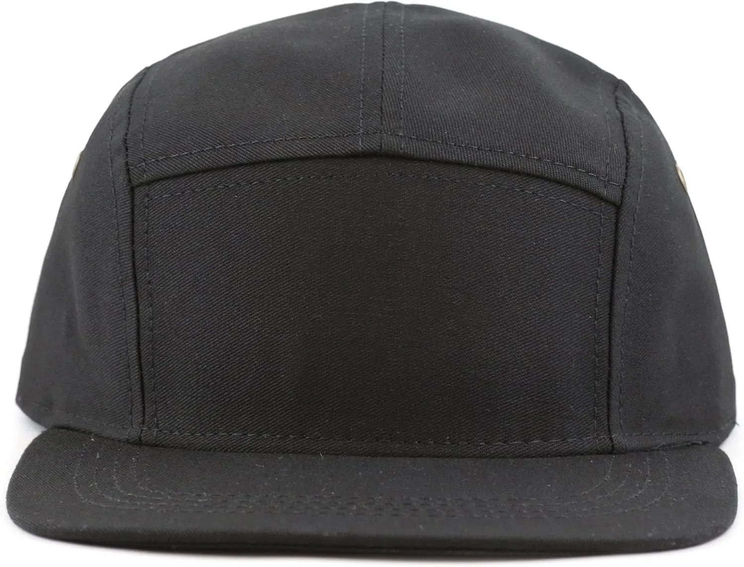 The Hat Depot Made in USA Cotton Twill 5 Panel Flat Brim Genuine Leather Brass Biker Board Cap