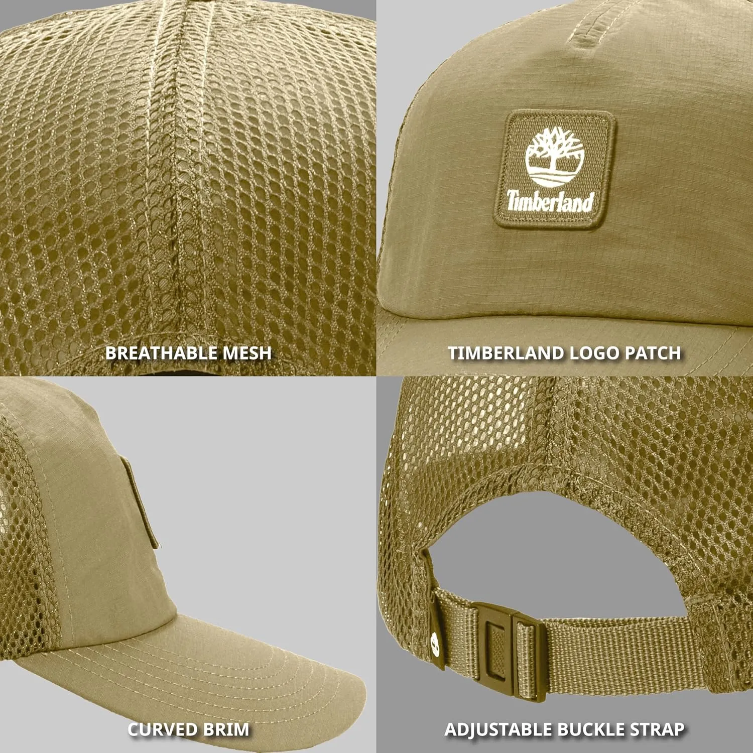 Timberland Trucker Hat, Soft Structured Baseball Cap, Adjustable Mesh Back, Curved Brim, Breathable & Lightweight  One Size