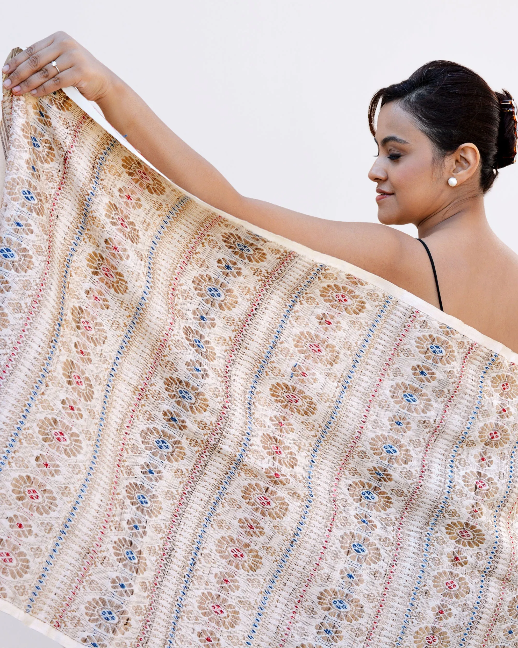 Tribal Tusker - Pure Eri Silk Stole with Blue and Red Muga Patterns