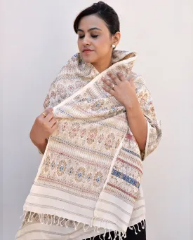 Tribal Tusker - Pure Eri Silk Stole with Blue and Red Muga Patterns