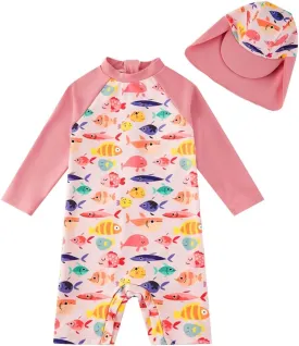 upandfast Baby/Toddler Girls Sunsuit Swimsuit with Snap Bottom UPF 50  Infant One Piece Rashguard Swimwear