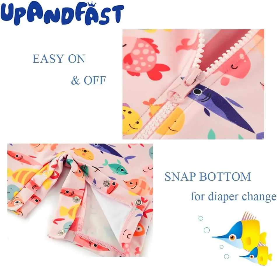 upandfast Baby/Toddler Girls Sunsuit Swimsuit with Snap Bottom UPF 50  Infant One Piece Rashguard Swimwear