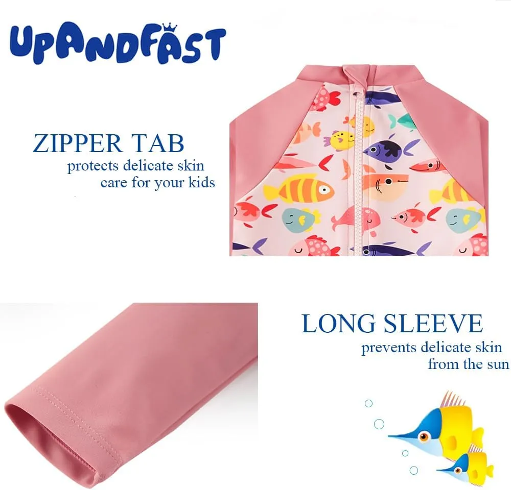 upandfast Baby/Toddler Girls Sunsuit Swimsuit with Snap Bottom UPF 50  Infant One Piece Rashguard Swimwear
