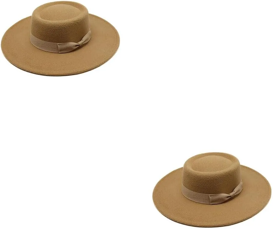 US Women Ladies Elegant Bow Fedora Wide Brim Felt Panama Retro Church Derby Top