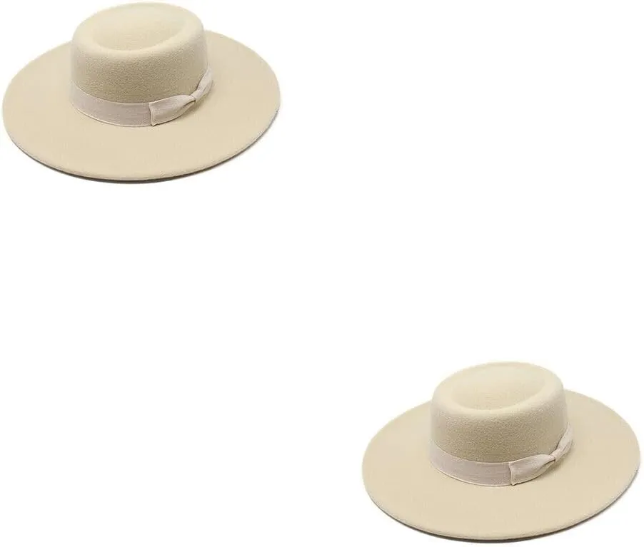 US Women Ladies Elegant Bow Fedora Wide Brim Felt Panama Retro Church Derby Top
