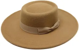US Women Ladies Elegant Bow Fedora Wide Brim Felt Panama Retro Church Derby Top